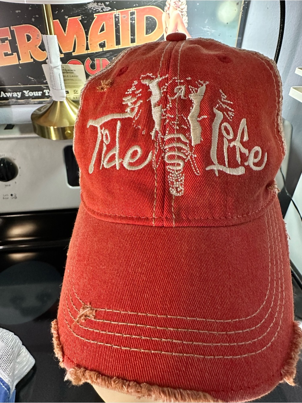 Red 'Tide Life' Distressed Baseball Cap